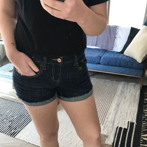 fitted dark denim shorts